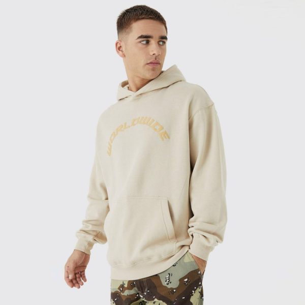Oversized Puff Print Worldwide Hoodie - Sand