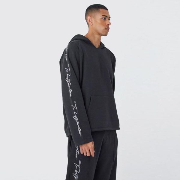 Oversized Raw Edge Script Embroidred Tracksuit - Image 2