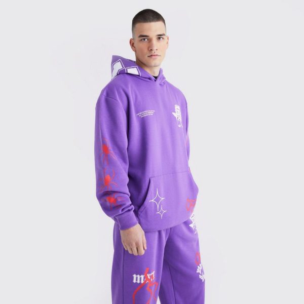 Tall Oversized Embroidred Hooded Tracksuit - Purple - Image 2