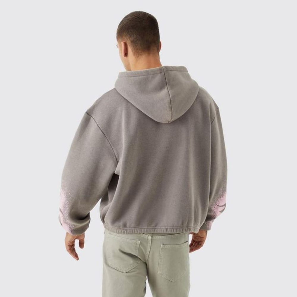 Boxy Fit Homme Graffiti Print Hoodie - Light Grey - Image 3