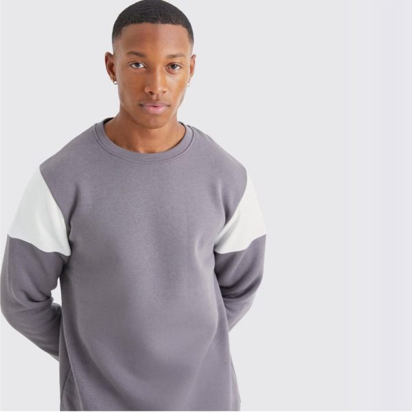 Slim Color Block Sweatshirt - Charcoal - Image 2