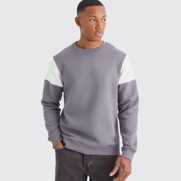 Slim Color Block Sweatshirt - Charcoal